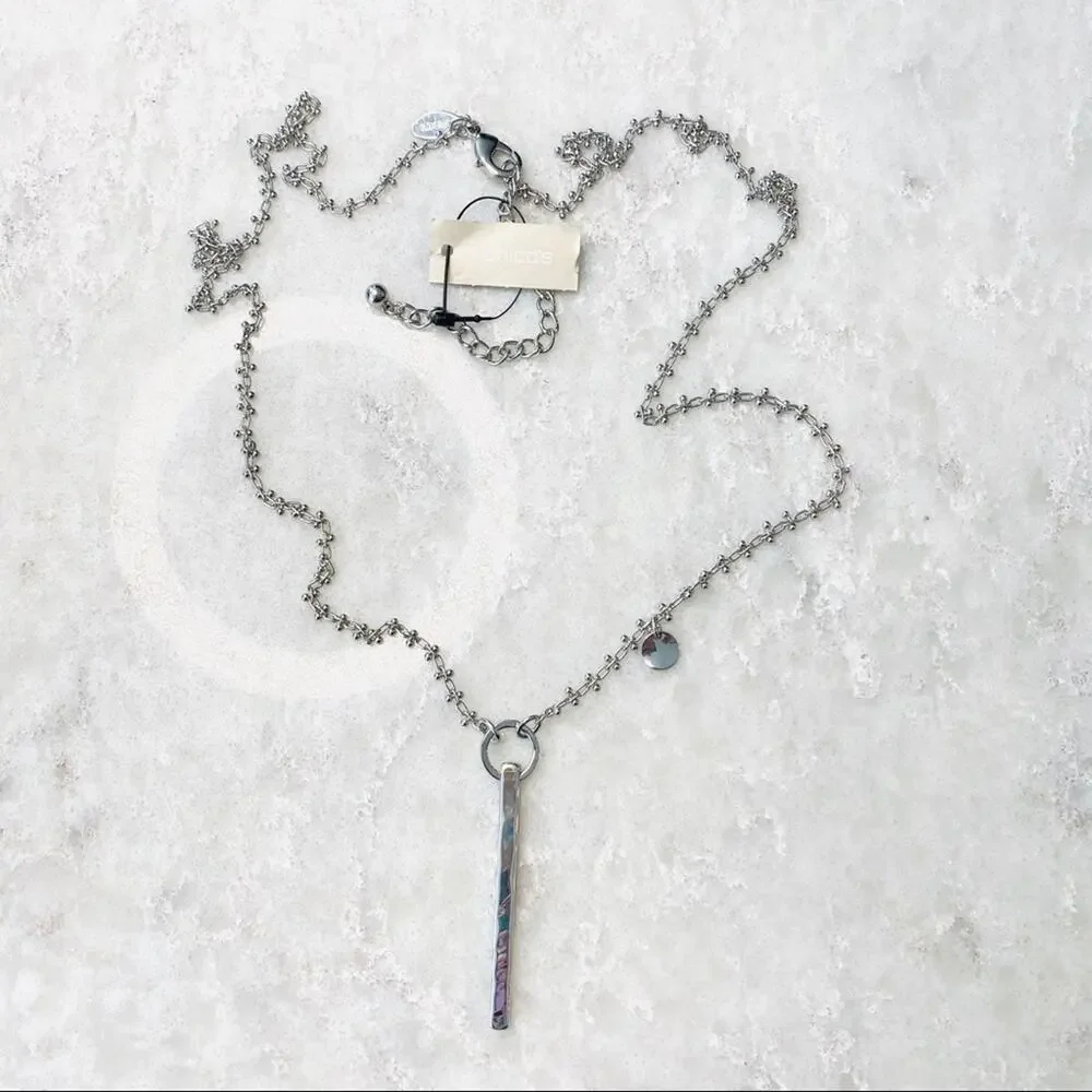 Chico’s Jensen Silver Tone Bar Pendant Necklace NWT Modern Minimalist